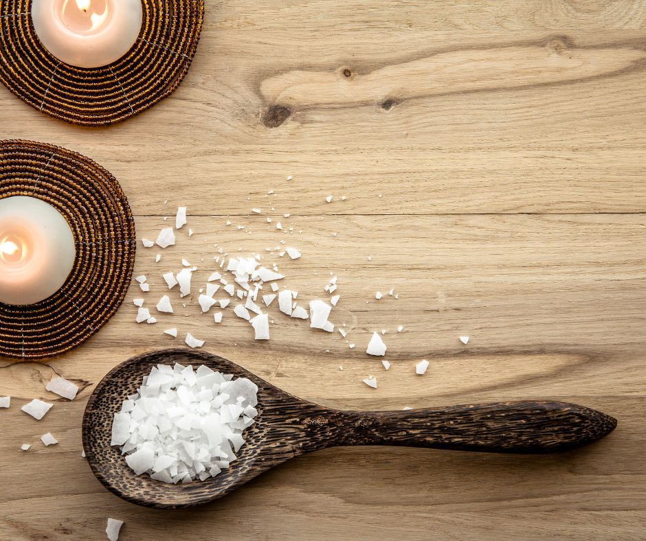 Magnesium flakes in a wooden spoon