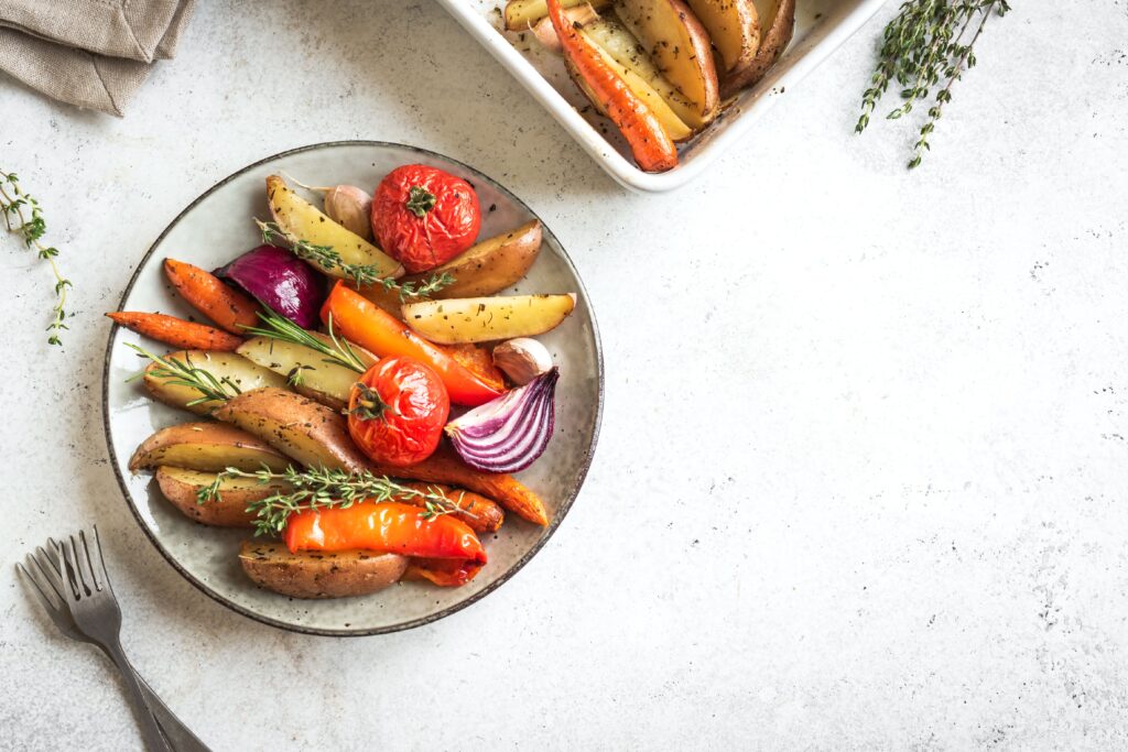 Grilled vegetables in a dinner bowl